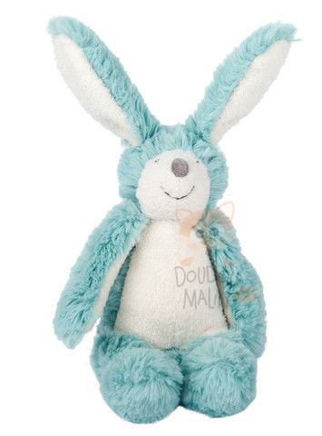 Moulon roty bande à basile rattle baby comforter blue white rabbit 